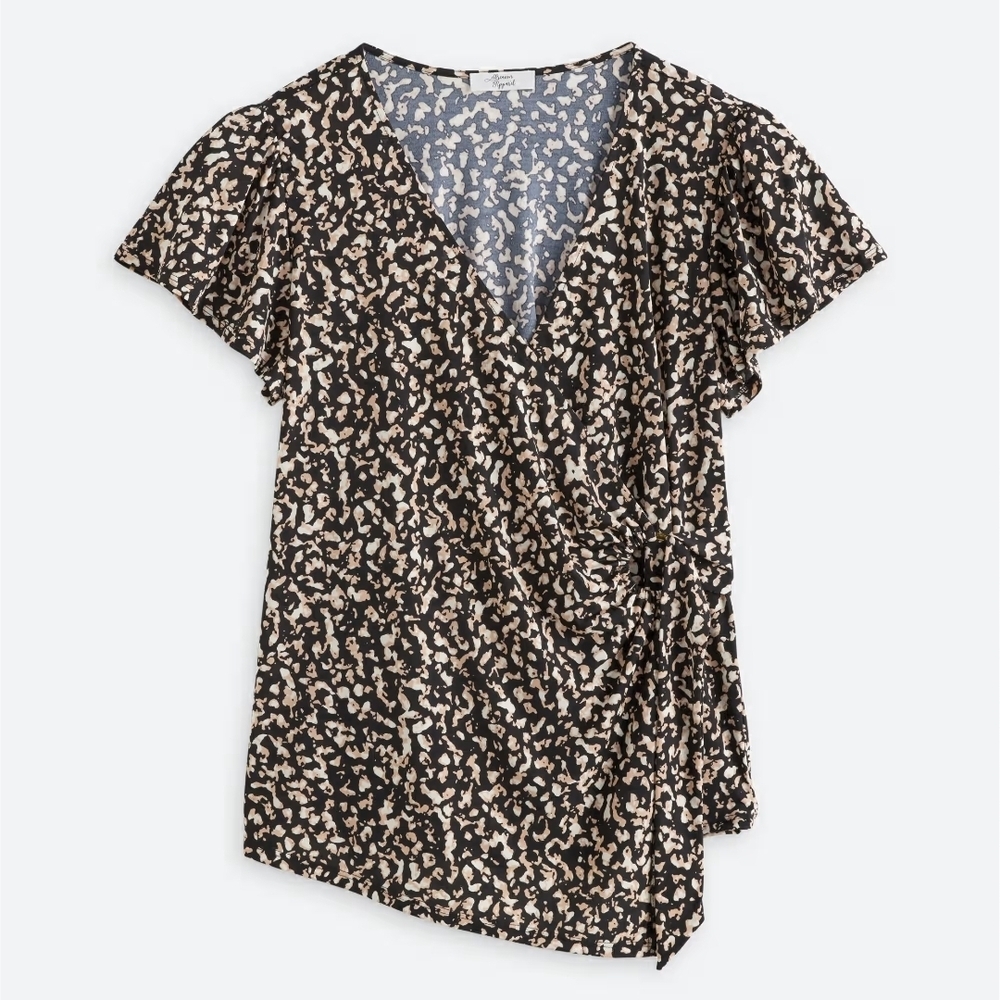 Elegant Black and Cream Wrap Blouse